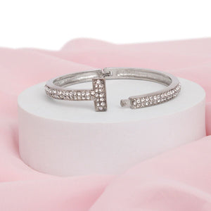 Cuff Silver 2 Row Pave Cross Hinge Bracelet Women