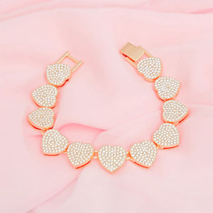 Chain Bracelet Gold Pave Heart Link for Women