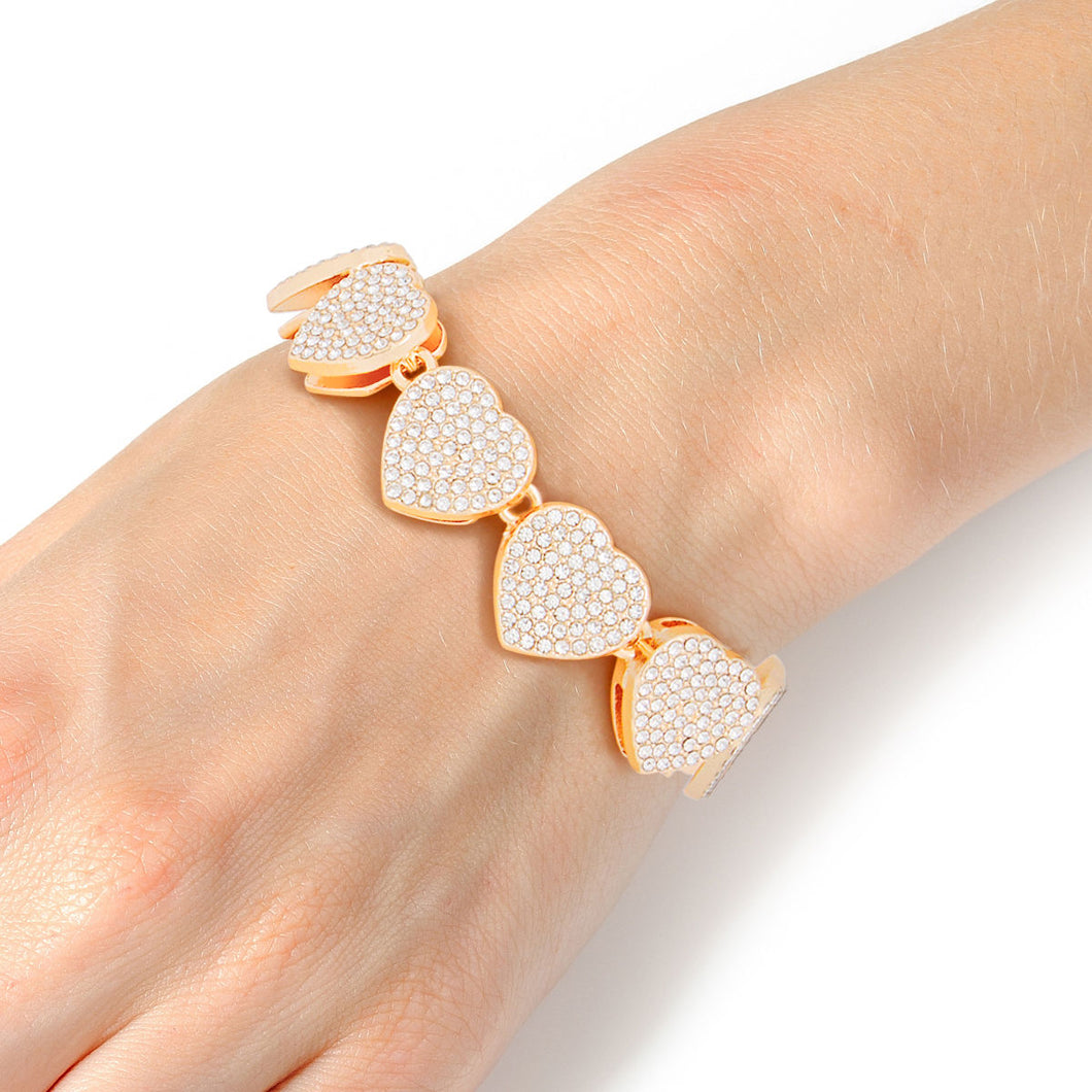 Chain Bracelet Gold Pave Heart Link for Women