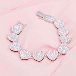 Chain Bracelet Silver Pave Heart Link for Women