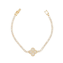 Load image into Gallery viewer, Tennis Bracelet Gold Pave Quatrefoil Clover Women
