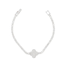 Load image into Gallery viewer, Tennis Bracelet Silver Pave Quatrefoil Clover
