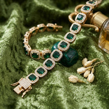 Load image into Gallery viewer, Tennis Green Cushion Cut Crystal Halo Luxe Bracelet
