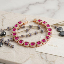 Load image into Gallery viewer, Tennis Pink Cushion Cut Crystal Halo Luxe Bracelet

