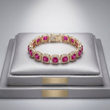 Load image into Gallery viewer, Tennis Pink Cushion Cut Crystal Halo Luxe Bracelet
