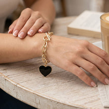 Load image into Gallery viewer, Black Heart Charm Gold Oval Chain Bracelet
