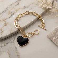 Load image into Gallery viewer, Black Heart Charm Gold Oval Chain Bracelet
