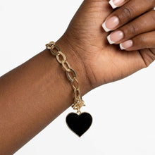 Load image into Gallery viewer, Black Heart Charm Gold Oval Chain Bracelet

