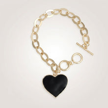 Load image into Gallery viewer, Black Heart Charm Gold Oval Chain Bracelet
