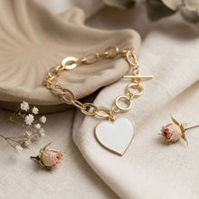 Load image into Gallery viewer, Cream Heart Charm Gold Oval Chain Bracelet
