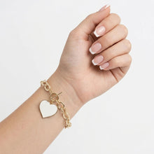 Load image into Gallery viewer, Cream Heart Charm Gold Oval Chain Bracelet
