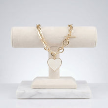 Load image into Gallery viewer, Cream Heart Charm Gold Oval Chain Bracelet

