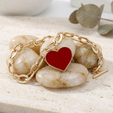 Load image into Gallery viewer, Red Heart Charm Gold Oval Chain Bracelet
