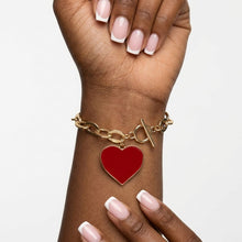 Load image into Gallery viewer, Red Heart Charm Gold Oval Chain Bracelet

