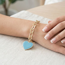 Load image into Gallery viewer, Turquoise Heart Charm Gold Oval Chain Bracelet
