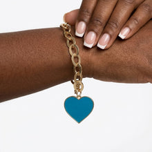 Load image into Gallery viewer, Turquoise Heart Charm Gold Oval Chain Bracelet
