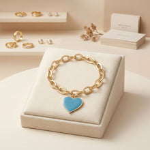 Load image into Gallery viewer, Turquoise Heart Charm Gold Oval Chain Bracelet
