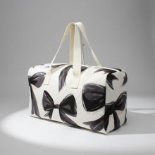Load image into Gallery viewer, Travel Bag Cream Quilted Pretty Black Bow Duffel
