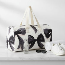 Load image into Gallery viewer, Travel Bag Cream Quilted Pretty Black Bow Duffel
