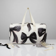 Load image into Gallery viewer, Travel Bag Cream Quilted Pretty Black Bow Duffel
