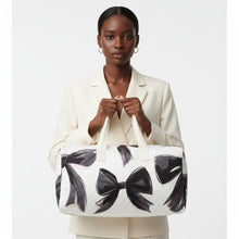 Load image into Gallery viewer, Travel Bag Cream Quilted Pretty Black Bow Duffel
