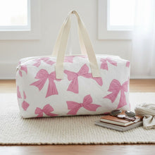 Load image into Gallery viewer, Travel Bag White Quilted Pretty Pink Bow Duffel
