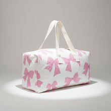 Load image into Gallery viewer, Travel Bag White Quilted Pretty Pink Bow Duffel
