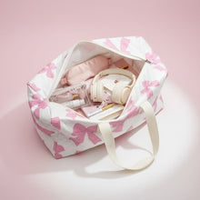 Load image into Gallery viewer, Travel Bag White Quilted Pretty Pink Bow Duffel
