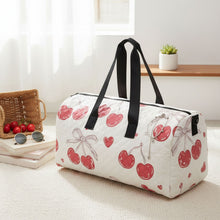 Load image into Gallery viewer, Travel Bag Cream Quilted Red Cherry Duffel
