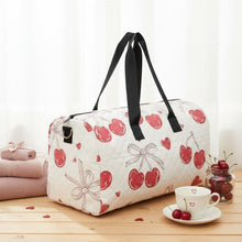 Load image into Gallery viewer, Travel Bag Cream Quilted Red Cherry Duffel
