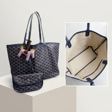 Load image into Gallery viewer, Navy Geometric Chevron Print Tote and Pouch Set

