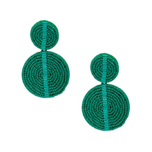 Load image into Gallery viewer, Drop Green Seed Bead and Felt Circle Earrings

