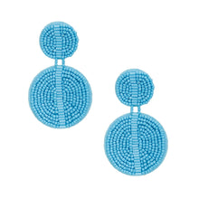 Load image into Gallery viewer, Drop Light Blue Seed Bead and Felt Circle Earrings
