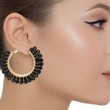 Load image into Gallery viewer, Hoops Black Bead Gold Wire Wrapped Earrings Women
