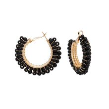 Load image into Gallery viewer, Hoops Black Bead Gold Wire Wrapped Earrings Women
