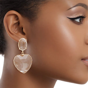Drop Clear Glass Heart Crystal Gold Earrings Women