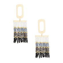 Load image into Gallery viewer, Tassel Rectangle White to Black Seed Bead Earrings
