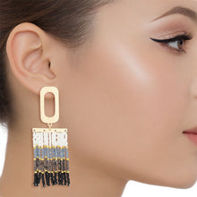 Load image into Gallery viewer, Tassel Rectangle White to Black Seed Bead Earrings
