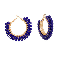 Load image into Gallery viewer, Hoops Blue Bead Gold Wire Wrapped Earrings Women
