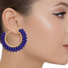 Load image into Gallery viewer, Hoops Blue Bead Gold Wire Wrapped Earrings Women
