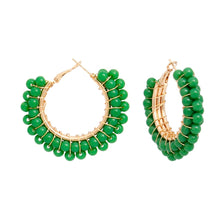 Load image into Gallery viewer, Hoops Sage Green Bead Gold Wire Wrapped Earrings
