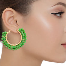 Load image into Gallery viewer, Hoops Sage Green Bead Gold Wire Wrapped Earrings
