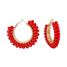 Load image into Gallery viewer, Hoops Red Bead Gold Wire Wrapped Earrings Women
