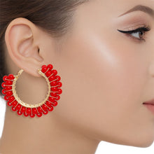 Load image into Gallery viewer, Hoops Red Bead Gold Wire Wrapped Earrings Women
