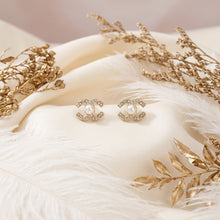 Load image into Gallery viewer, Stud Parisian Gold Double C Pearl Stone Earrings
