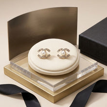 Load image into Gallery viewer, Stud Parisian Gold Double C Pearl Stone Earrings
