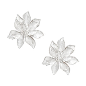 Studs Silver Layered Petal Flower Earrings Women