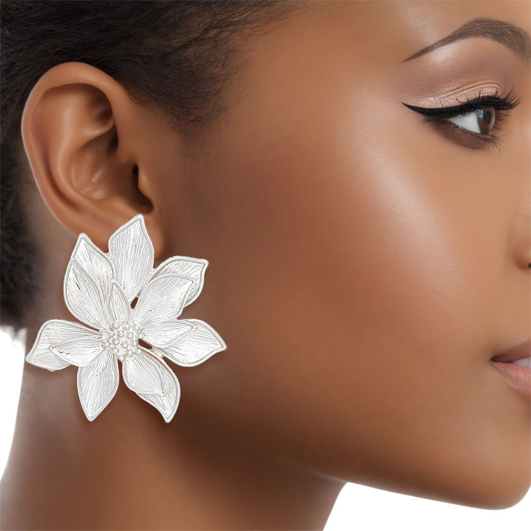Studs Silver Layered Petal Flower Earrings Women