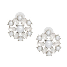 Load image into Gallery viewer, Studs Silver White Pearl Domed Cluster Earrings
