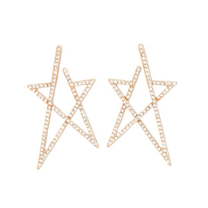 Stud Gold Rhinestone Angled Star Earrings Women